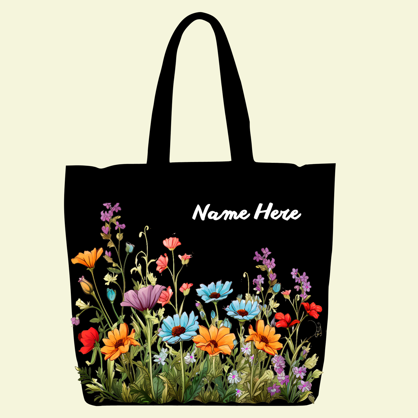 Personalized Floral Canvas Tote Bag