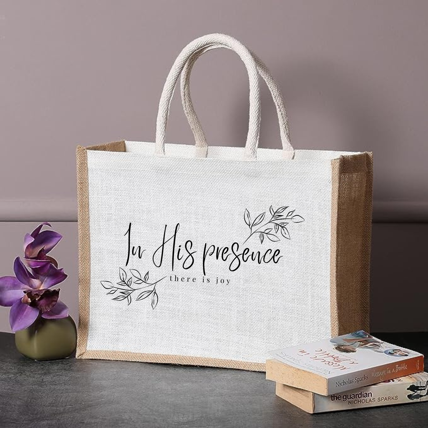 n His Presence Jute Tote Bag